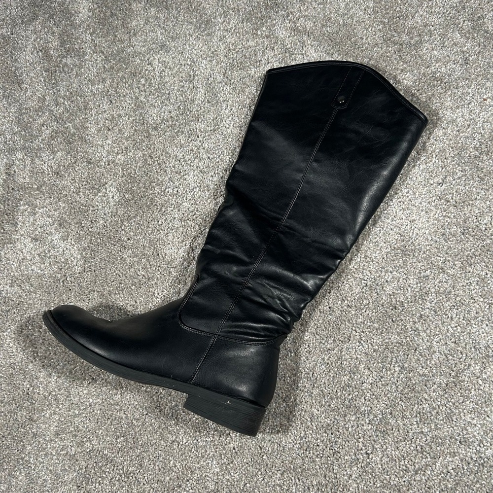 VEPOSE Black Faux Leather Slouchy Knee High Boots CJY956 Low Block Heel Size 9 - Picture 3 of 10